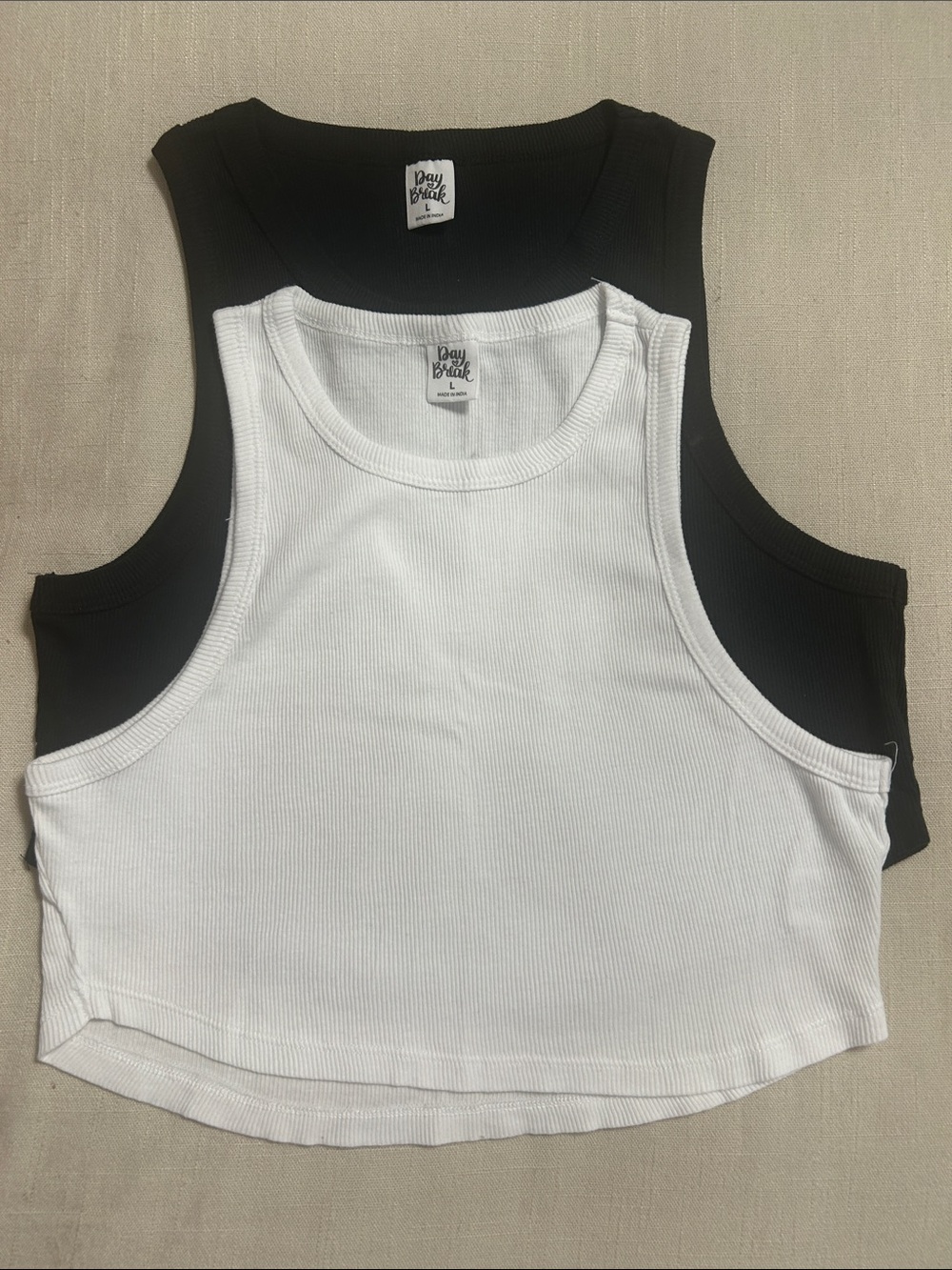 Ribbed Crop Tank - White (Set of 2 with Black)